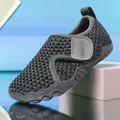 Grey breathable mesh toddler shoe featuring a soft rubber sole and secure velcro strap - 20 / Dark Gray