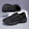 Breathable all-black dad sneakers with thick platform sole for casual sports wear - 36 / Mesh Platform Chunky Shoes / Black