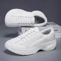 Breathable white platform chunky sneakers with a thick sole for casual sports wear. - 36 / Mesh Platform Chunky Shoes / White