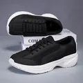 Breathable black mesh casual sports sneakers with stylish thick white platform soles - 36 / Mesh Platform Chunky Shoes / Black and White