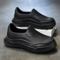 Men's black waterproof non-slip slip-on chef shoes with matte finish and soft sole - 39 / Black