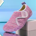 Breathable purple mesh children's beach shoes with soft rubber sole and velcro strap - Purple