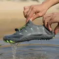 Quick-dry grey barefoot water shoes with green accents and drainage holes for beach sports - 35 / Dark Gray