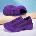 Comfortable breathable purple chunky sneakers with mesh upper and thick soles for sports - Purple