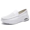 Mens white leather air cushion nurse shoes with breathable perforated leather upper - 38 / Hollow Square / White