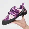 Professional climbing shoes with purple camouflage pattern and dual velcro straps - 32 / Black Purple