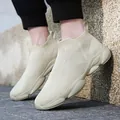 Ademende beige heren fly-knit slip-on sok sneakers met dikke comfortabele zool - 39 / Beige