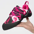 Pink and black patterned professional rock climbing shoe with double velcro straps - 32 / Black/Rose Red