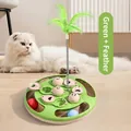 Jouet puzzle interactif vert pour animaux avec accessoire plume sur ressort souple - Plateau à Friandises Balle de Ping-pong + Plume / Emballage en boîte / Vert