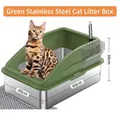Green stainless steel cat litter box 60x40x30cm semi-enclosed design - Litter Box + Lid / Army Green