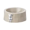 Eleganter beige geometrischer Futternapf mit glänzendem silbernem Bären für Hunde und Katzen - Nur Basis (Ohne Edelstahlnapf) / Kaffeebraun