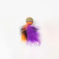 Halloween themed cat toy featuring a striped foam ball with vibrant purple and orange feathers - No. 10 Bouncy Ball Feather Toy