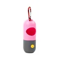 Portable LED pet waste bag dispenser with red carabiner clip in pink and grey finish - Pink
