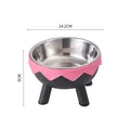 Raised stainless steel pet bowl with pink trim and 14.2cm diameter basin - Stainless Steel Style / Eggshell Raised Bowl with Stainless Steel (Fashion Pink Black)