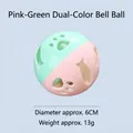 Macaron color plastic cat toy ball with bell and hollow paw fish patterns - Pink and Green Dual-Color Bell Ball