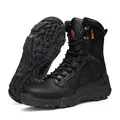 Durable black tactical outdoor hiking boots with anti-slip rubber sole for men - 39 / Black