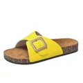 Stylish yellow slide sandal for women featuring a sparkling rhinestone buckle and cork sole - 36 / Yellow