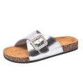 Women's silver slide sandals with sparkling rhinestone buckle in Birkenstock style - 36 / Silver