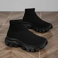 Baskets chaussettes confortables en maille noire avec semelle crantée pour le sport - 35 / Tout Noir