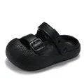 Black kids' closed-toe sandals with anti-kick soft sole and buckle straps - 26-27 / Black