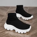 Baskets chaussettes en maille noire avec semelle épaisse crantée blanche pour femme - 35 / Noir et Blanc