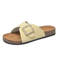 Elegante gele damesslippers met glinsterende strass-gesp en kurken zool voor de zomer - Beige