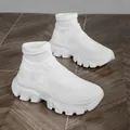 Baskets montantes blanches en maille fly-knit avec semelle épaisse pour femmes - 35 / Blanc