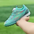 Vibrant turquoise children's soccer shoes with convenient rotary buckle and turf cleats. - 29 / Green