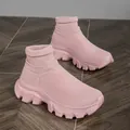 Baskets chaussettes roses en maille avec semelle épaisse antidérapante pour femmes - 35 / Rose