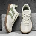 Retro German trainer style sneakers in beige and green, comfortable casual board shoes - 36 / Beige and Green