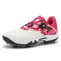 Chaussures de golf professionnelles à motif camouflage rose avec crampons et molette - Rose rouge
