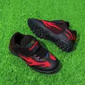 Red and black breathable mesh children's soccer shoes with TF turf studs - 29 / Black