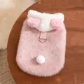 Close-up detail of a soft pink plush pet vest featuring cute bear ears and a leash D-ring. - S / Pink