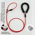 Detail showing multi-strand steel wire core and protective red rubber coating of dog leash - Foam Handle P-Rope / Thickness 5mm * Length 70cm / Red