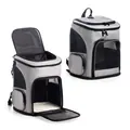 Foldable grey pet carrier backpack with breathable mesh windows for cats and small dogs - Non-expandable Style / Gray