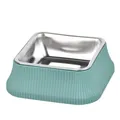 Square Roman column style stainless steel pet bowl for dogs and cats with teal anti-slip base - Square Roman Column / Green
