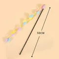 Interactive 50cm long cat teaser wand with bell and colorful macaron plush balls for pets - Purple Pink