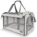 Portable breathable folding pet carrier bag with mesh windows and shoulder strap for cats - 46*30*30cm / Beige