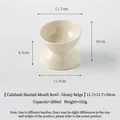 Glänzend cremefarbener Keramik-Napf mit hohem Stand für Katzen und Hunde - Kalebassenförmige Erhöhte Geneigte Schale / 200ml / Glänzend Cremeweiß