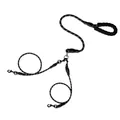 High-visibility reflective nylon double dog leash with a soft foam handle for two dogs - 1 to 2 Coupler / Black