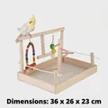 Massief houten parkietenspeelplaats met speeltjes en dienblad, maat 36x26x23 cm. - Trainingsstandaard met Schommel (Stijl 3) / 36x26x23cm