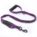 Durable purple elastic dog leash with double handles and reflective stitching details - Purple
