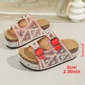 Red strap platform sandals with pearl and rhinestone embellishments and 6cm heel - 36 / Red