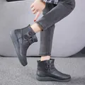 Women's dark grey winter Martin boots with fleece lining and side button straps - 35 / Gray