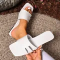 Elegant white square toe flat slide sandals for women summer casual outdoor wear - 36 / White