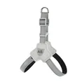 Close-up of grey reflective dog harness with durable buckles and metal D-ring - S / Black
