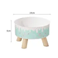 Erhöhter Futternapf für Katzen mit Holzbeinen und süßem Katzen-Design, 14 cm Durchmesser - Erhöhte Schale (Blaues Eis) / Beutelverpackung
