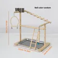 Solid wood parrot training stand playground with swing and metal tray, 37x23x40cm - M024 Style (M024)