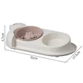 Elevated double pet bowl set featuring a slow feeder insert and cute cat shape design - Double Bowl & Slow Feeder (Plastic) / Small Cat Model (32x17.5x6.7cm) / White