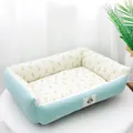 Cozy light blue pet dog bed with white tulip floral pattern for cats and small dogs - Size 3 (60x50cm) / Blue Tulip